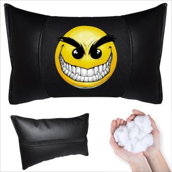 Auto Nackenkissen 20x30cm Nackenpolster Leder Schwarz mit Druck Design Smiley